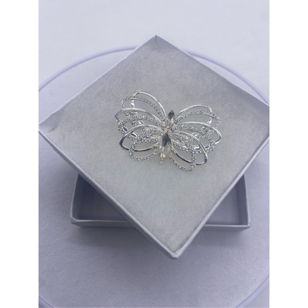 Dana Buchman Butterfly Pin Brooch Clear Rhinestones Silver Tone Unsigned